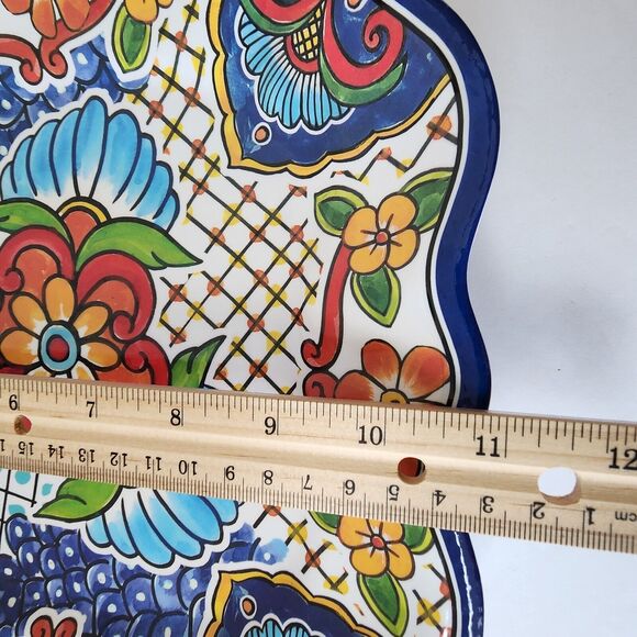 IL Mulino Spanish Tile 4 Salad and 1 Dinner Plates Blue MELAMINE Square Floral - Picture 11 of 11